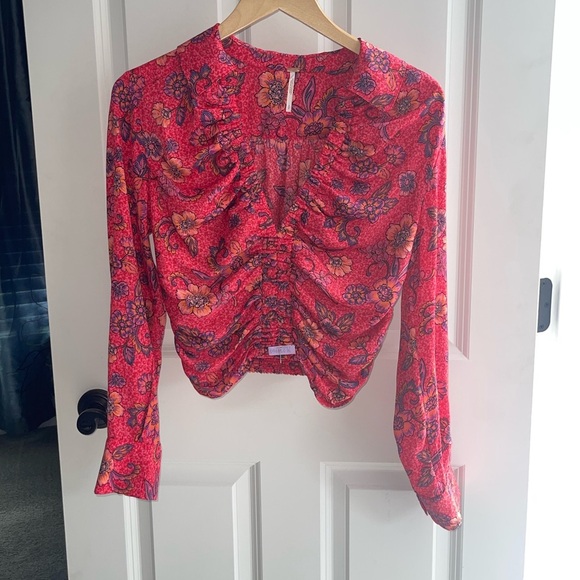 FREE PEOPLE I Got You Printed Top Floral Red Long-Sleeve Dress {$98} Small - Picture 4 of 8
